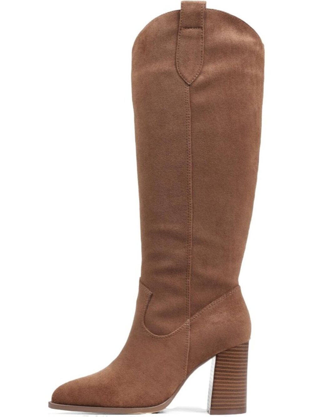 Women's Brown Suede Boots 3.7-inch Chunky Heel Suede Boots Pointed Toe Zip Boots